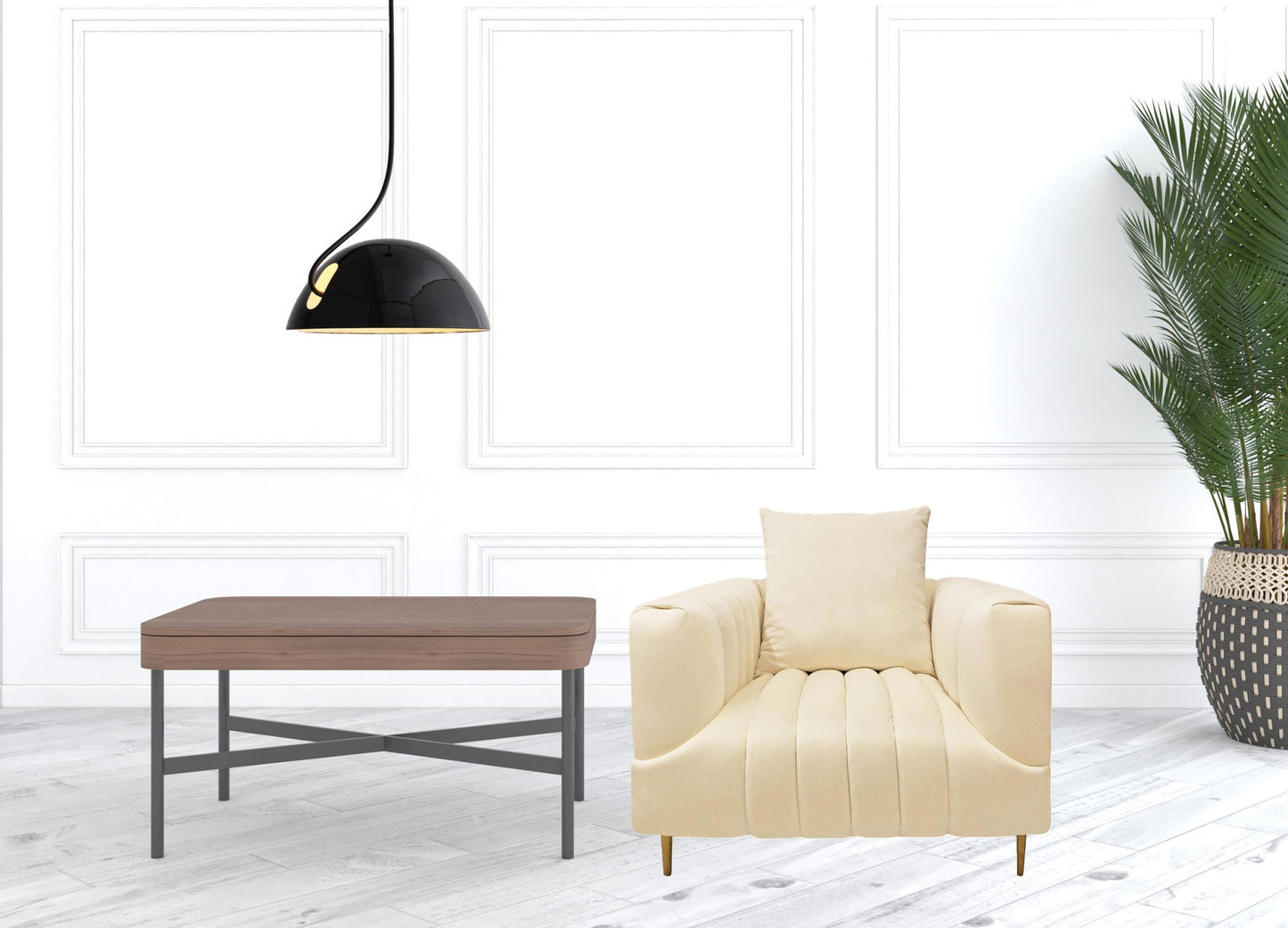37" Ivory Velvet And Gold Solid Color Lounge Chair By Homeroots | Armchairs | Modishstore - 5