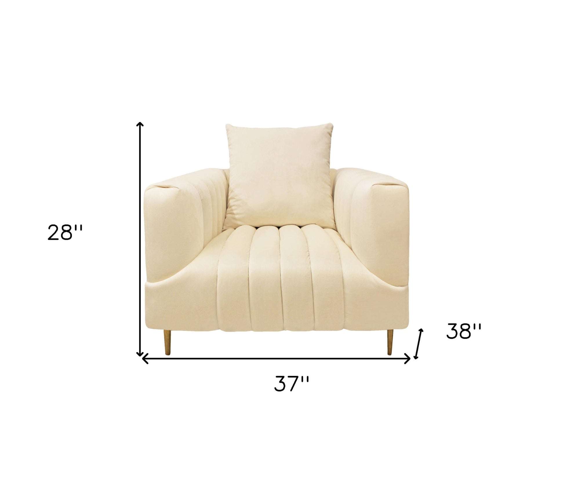 37" Ivory Velvet And Gold Solid Color Lounge Chair By Homeroots | Armchairs | Modishstore - 8