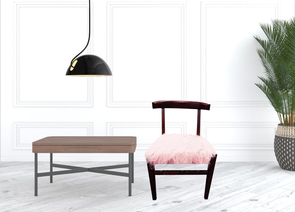 21" Blush Faux Fur And Dark Brown Solid Color Side Chair By Homeroots | Armchairs | Modishstore - 3
