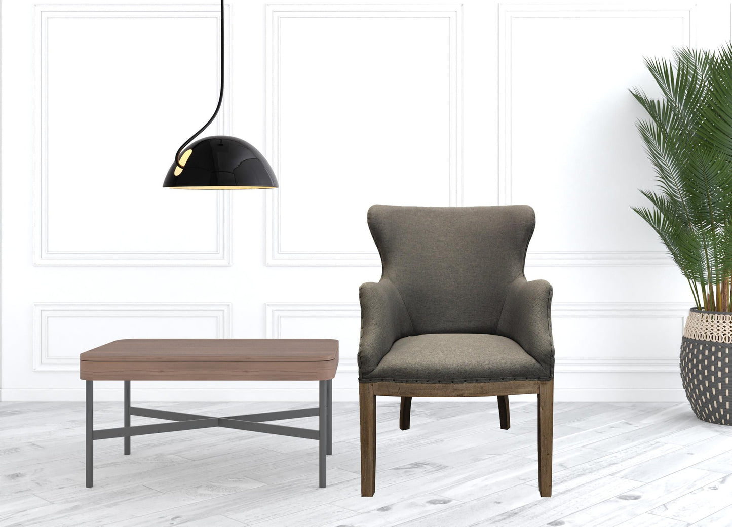 25" Gray Linen And Natural Solid Color Arm Chair By Homeroots | Armchairs | Modishstore - 5