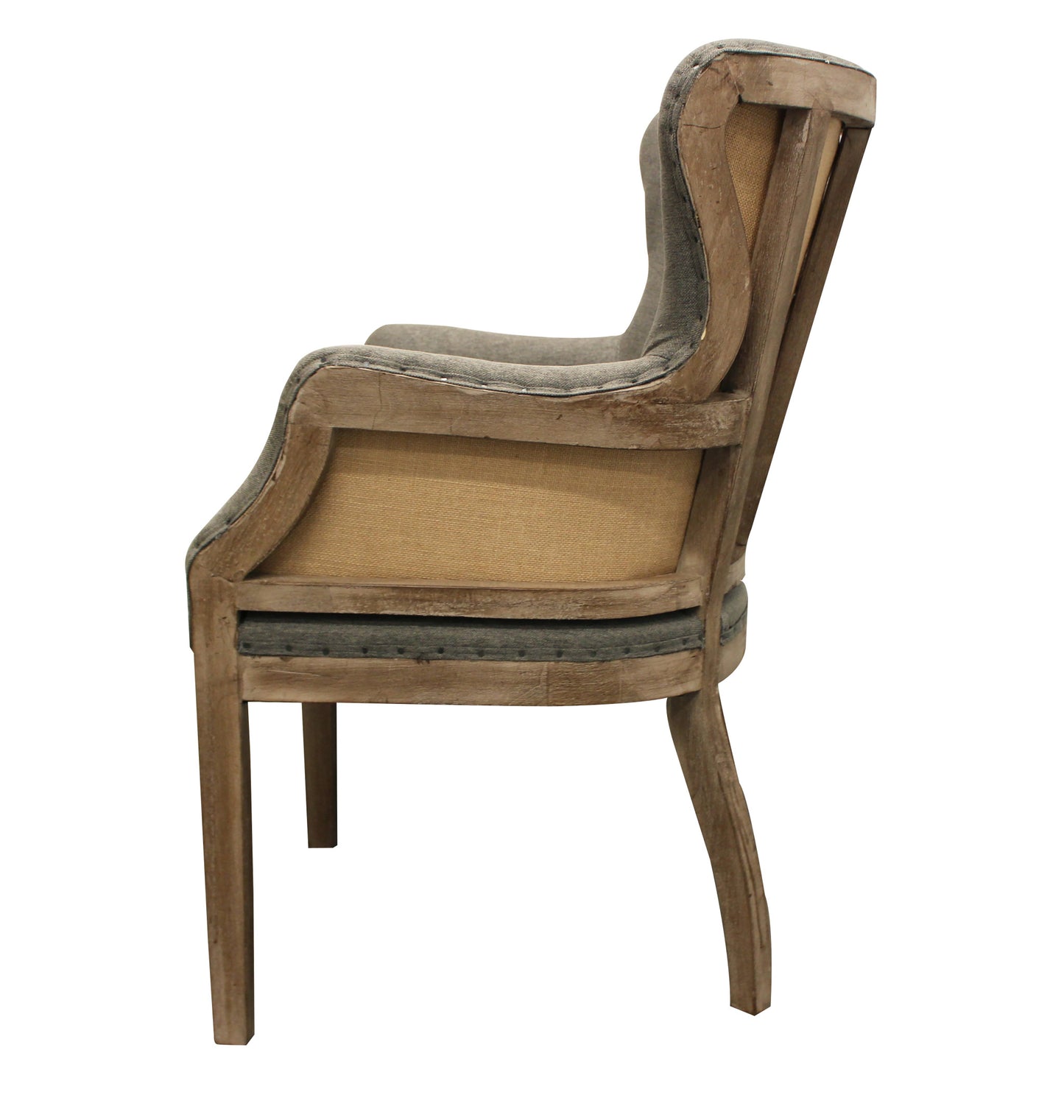 25" Gray Linen And Natural Solid Color Arm Chair By Homeroots