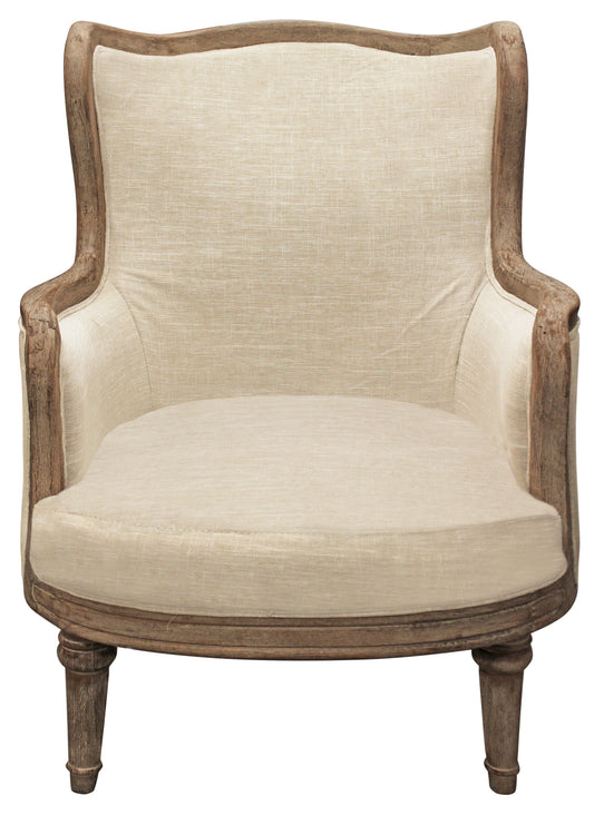 26" Ivory Linen And Natural Solid Color Arm Chair By Homeroots