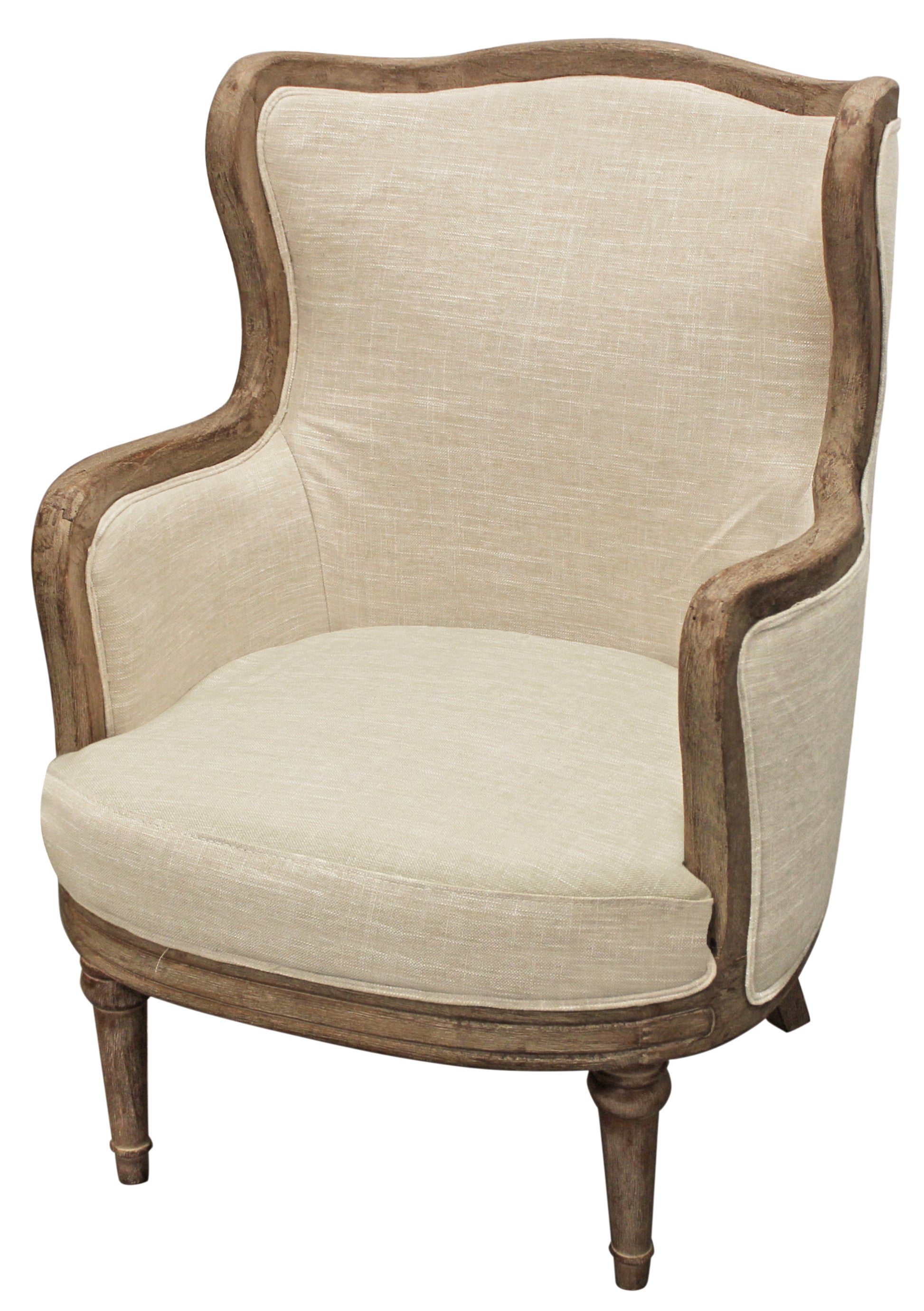 26" Ivory Linen And Natural Solid Color Arm Chair By Homeroots | Armchairs | Modishstore - 2