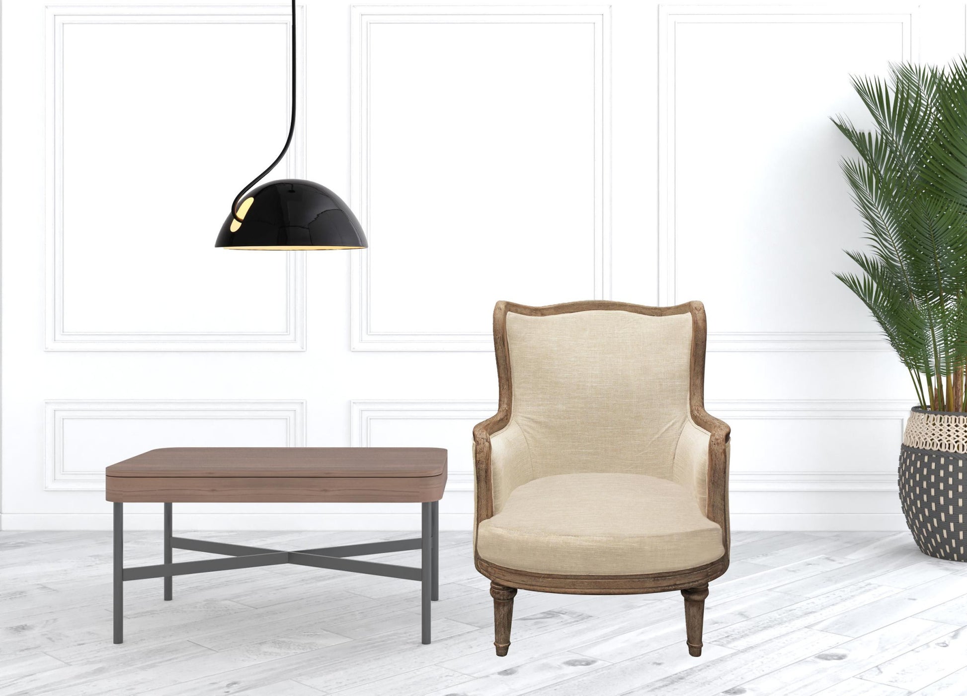 26" Ivory Linen And Natural Solid Color Arm Chair By Homeroots | Armchairs | Modishstore - 5