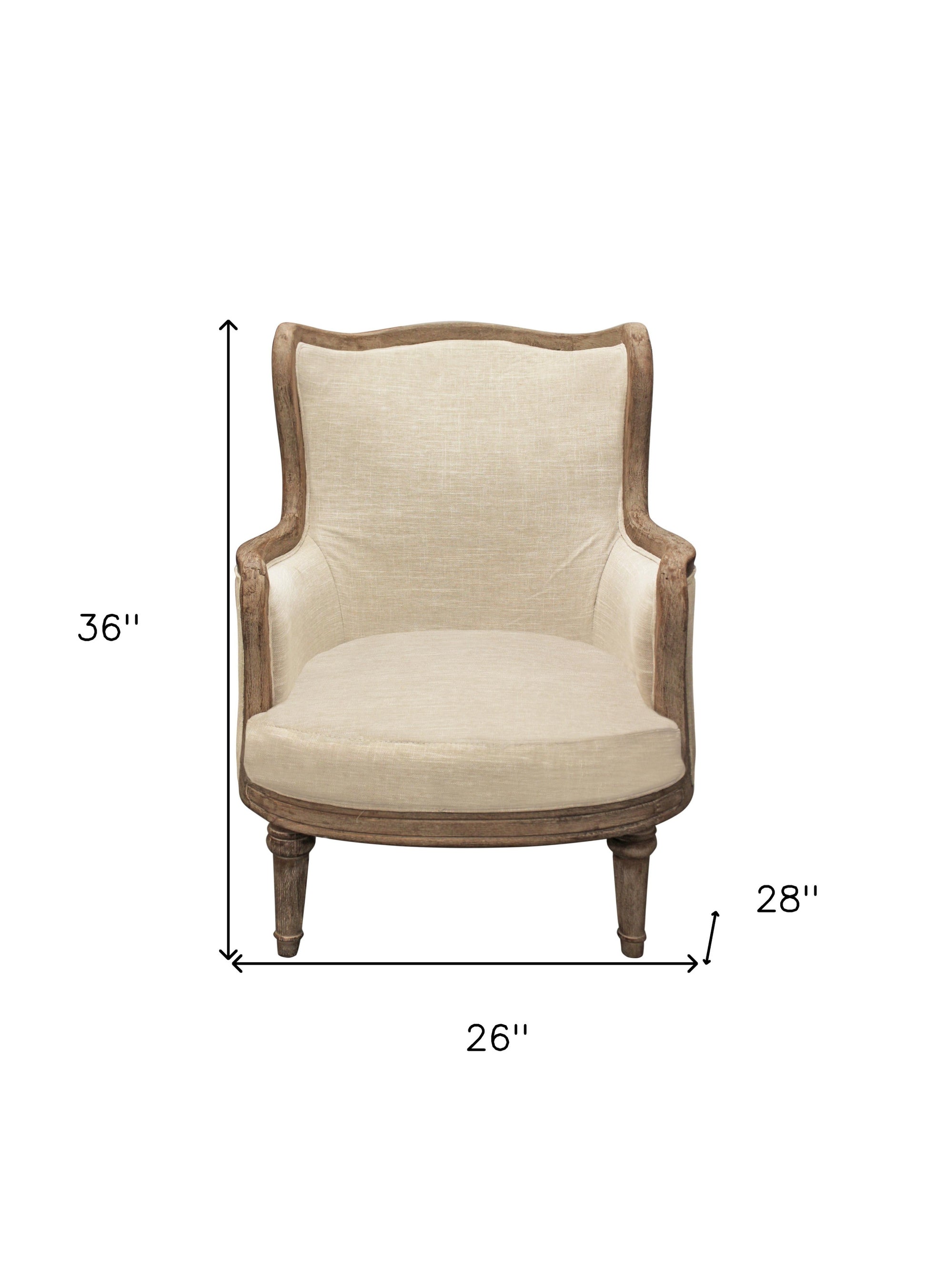 26" Ivory Linen And Natural Solid Color Arm Chair By Homeroots | Armchairs | Modishstore - 8