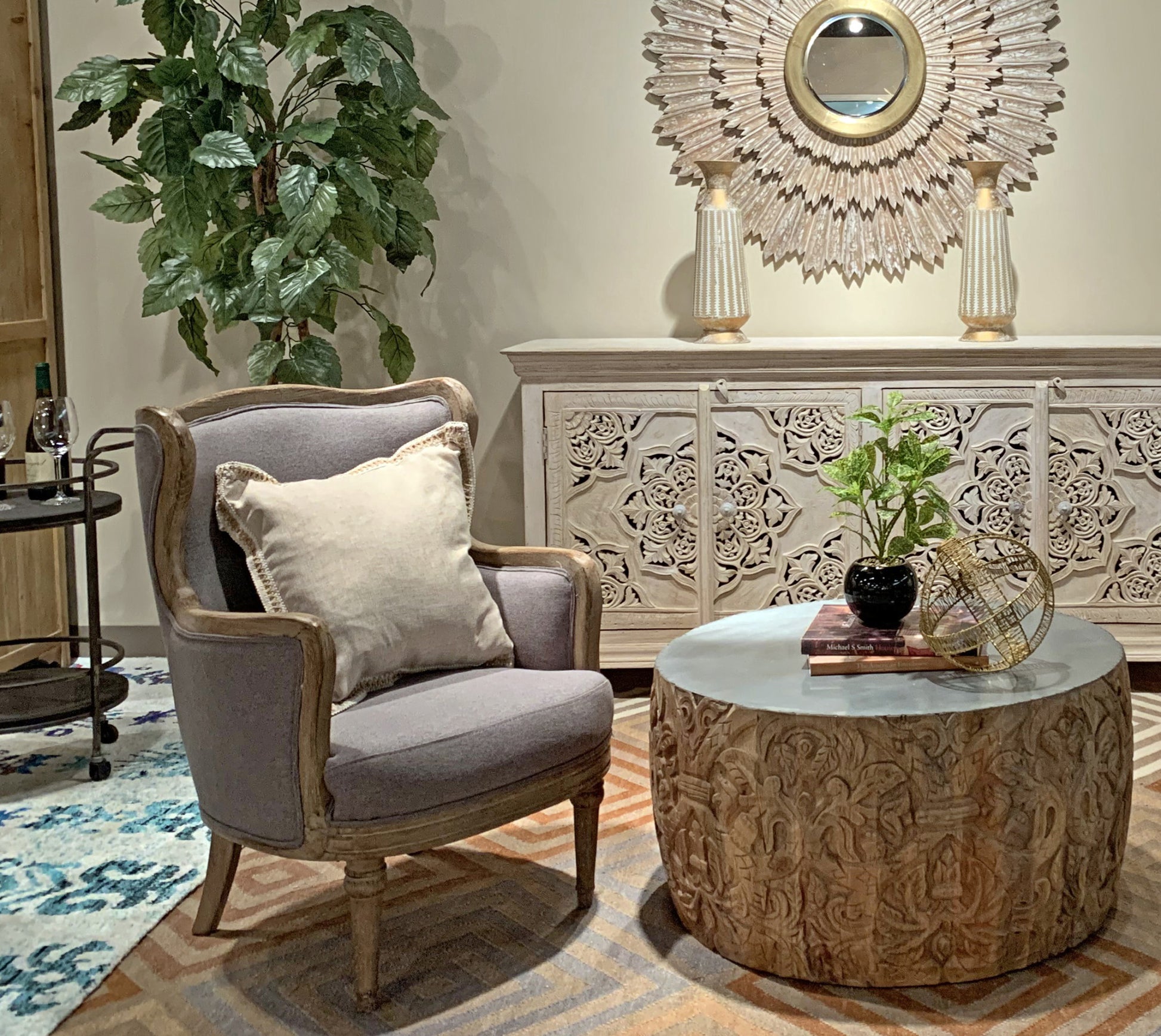 26" Gray Linen And Natural Solid Color Arm Chair By Homeroots | Armchairs | Modishstore - 6