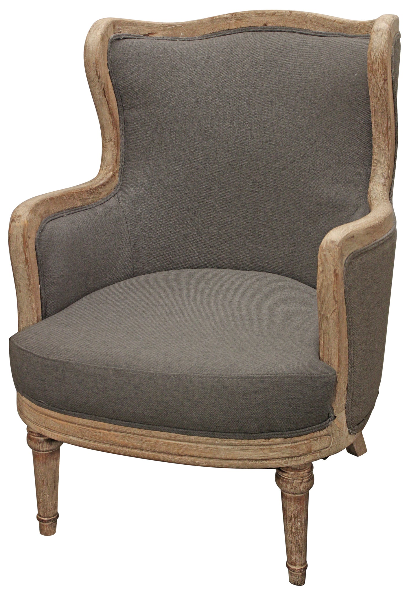26" Gray Linen And Natural Solid Color Arm Chair By Homeroots