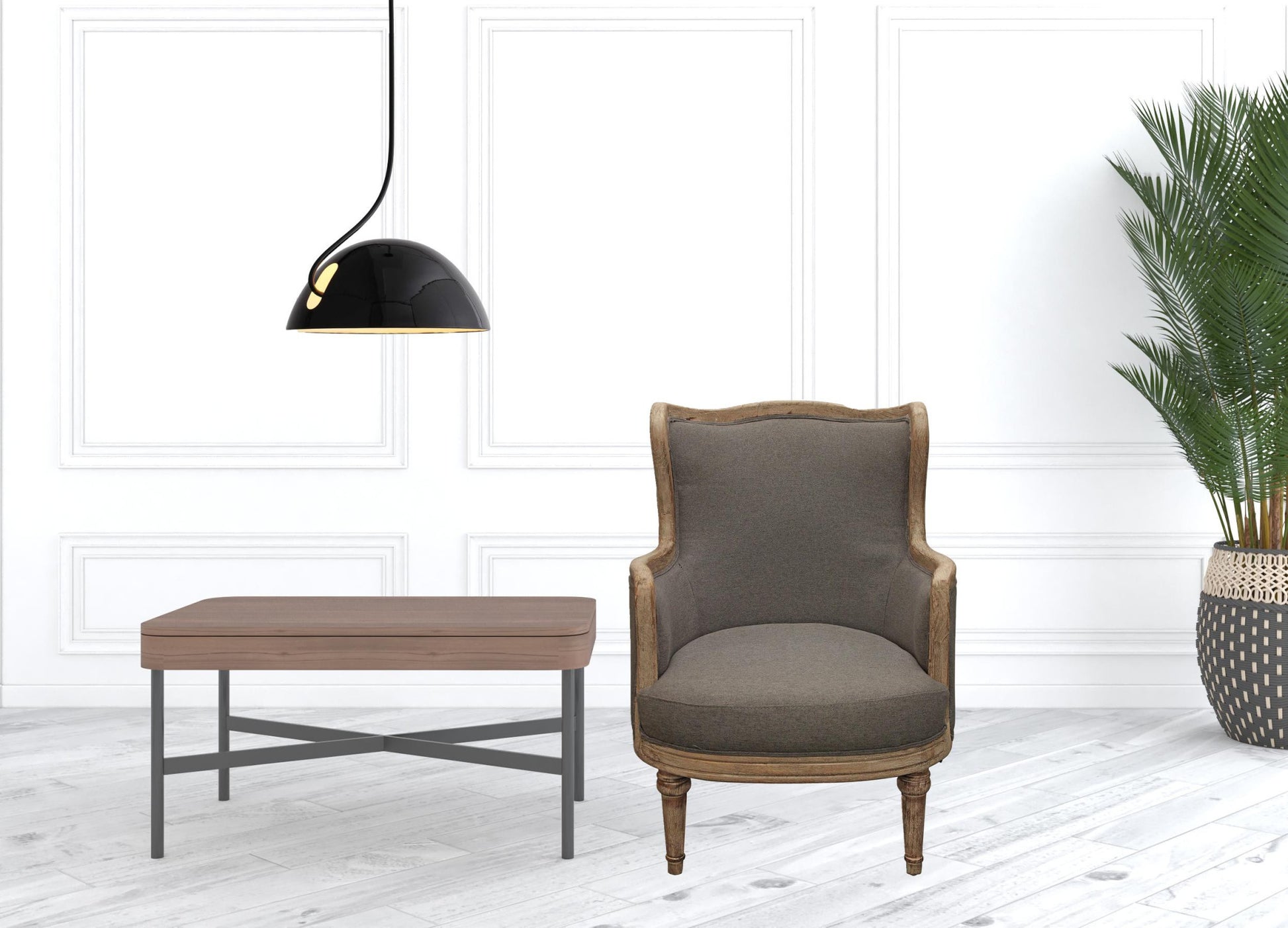 26" Gray Linen And Natural Solid Color Arm Chair By Homeroots | Armchairs | Modishstore - 5