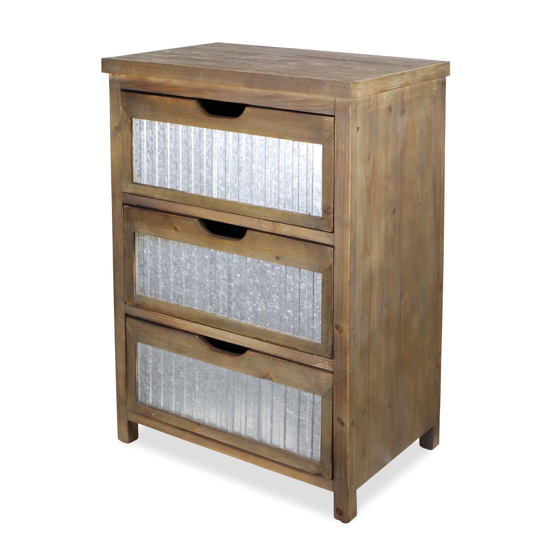30" Rustic Brown Wood and Galvanized Metal End Table With Three Drawers By Homeroots | End Tables | Modishstore - 2