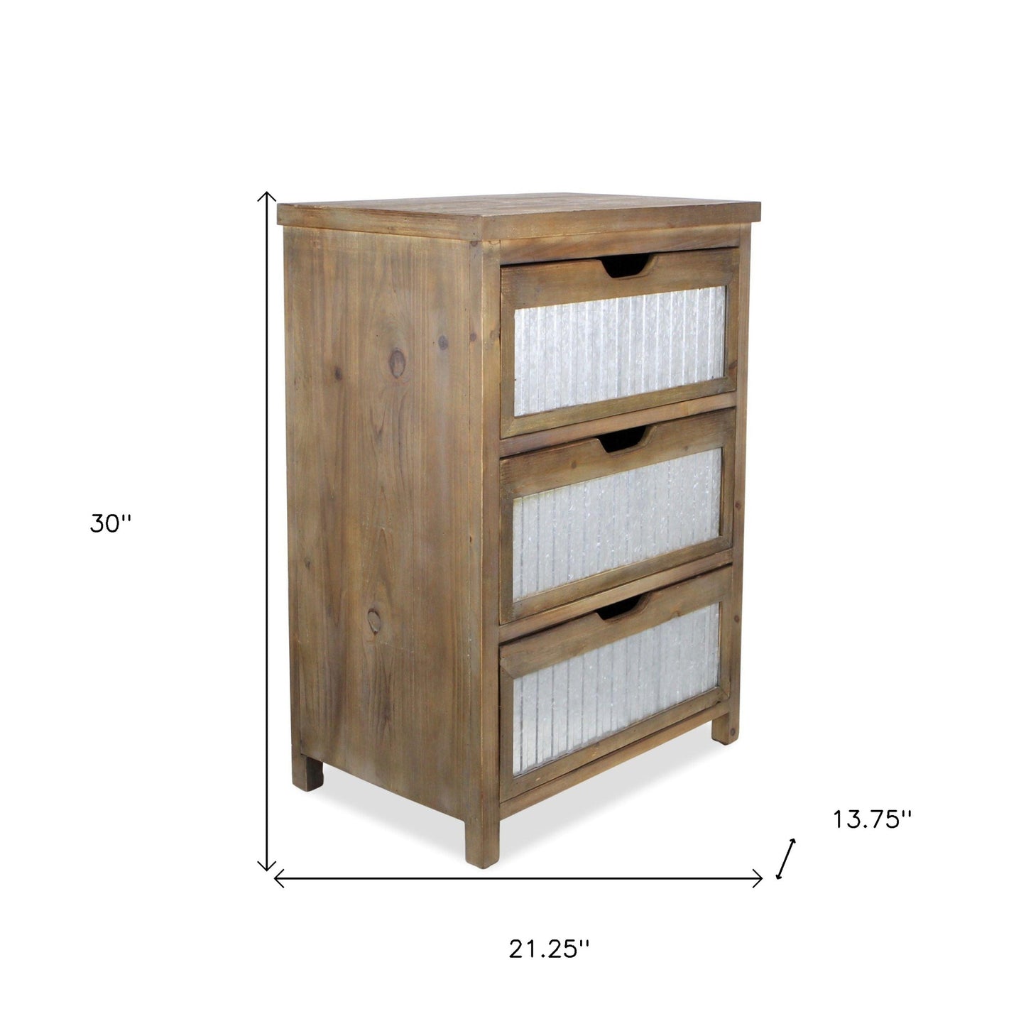 30" Rustic Brown Wood and Galvanized Metal End Table With Three Drawers By Homeroots | End Tables | Modishstore - 6