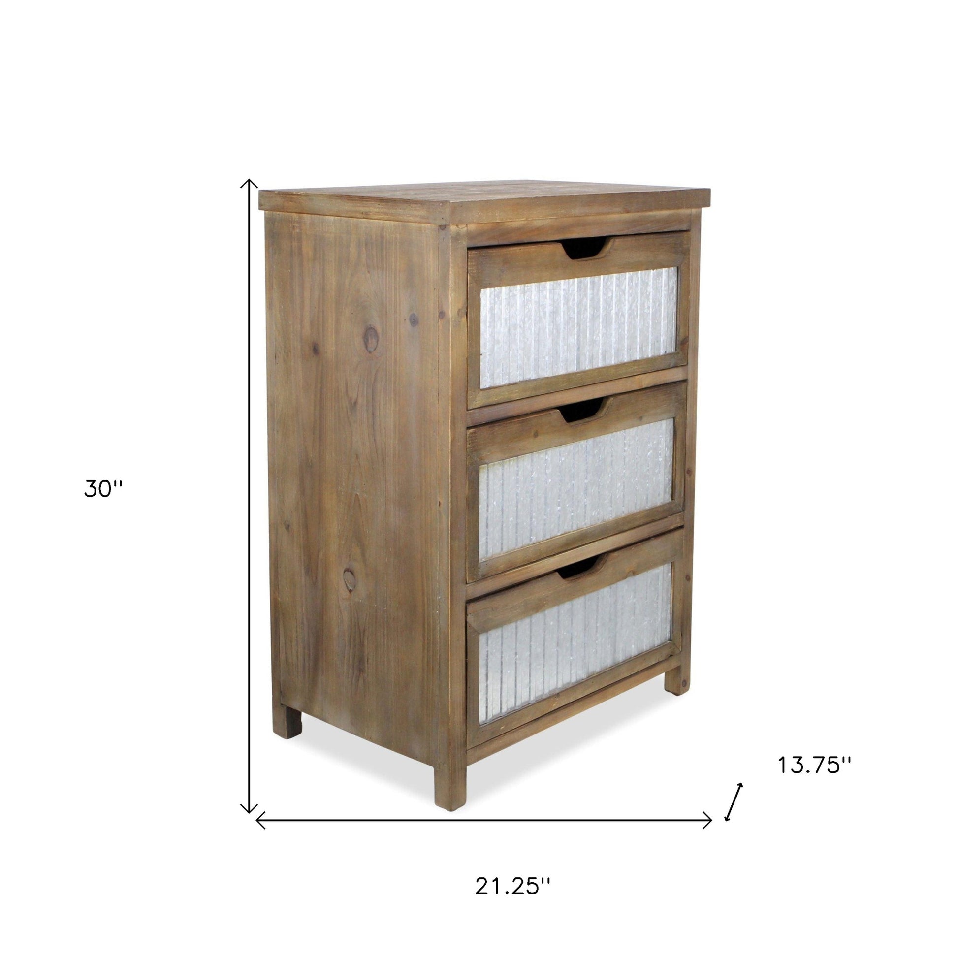 30" Rustic Brown Wood and Galvanized Metal End Table With Three Drawers By Homeroots | End Tables | Modishstore - 6