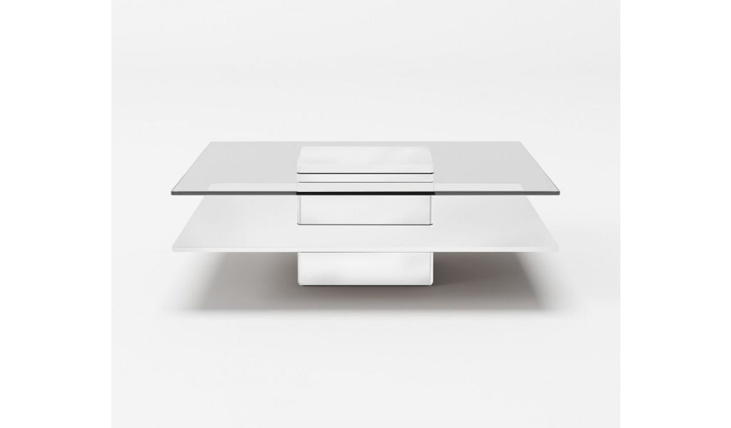 39" White And Clear Glass Square Coffee Table With Shelf By Homeroots | Coffee Tables | Modishstore