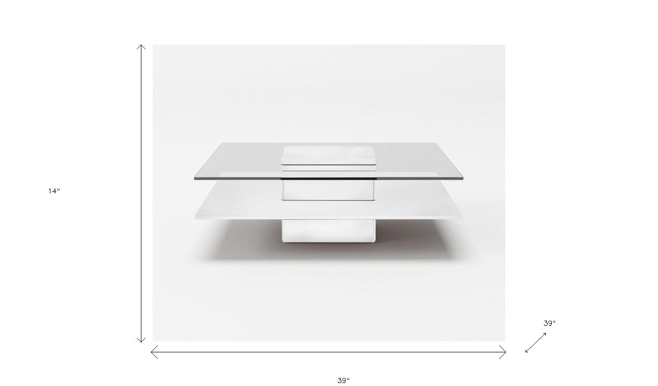39" White And Clear Glass Square Coffee Table With Shelf By Homeroots | Coffee Tables | Modishstore - 5