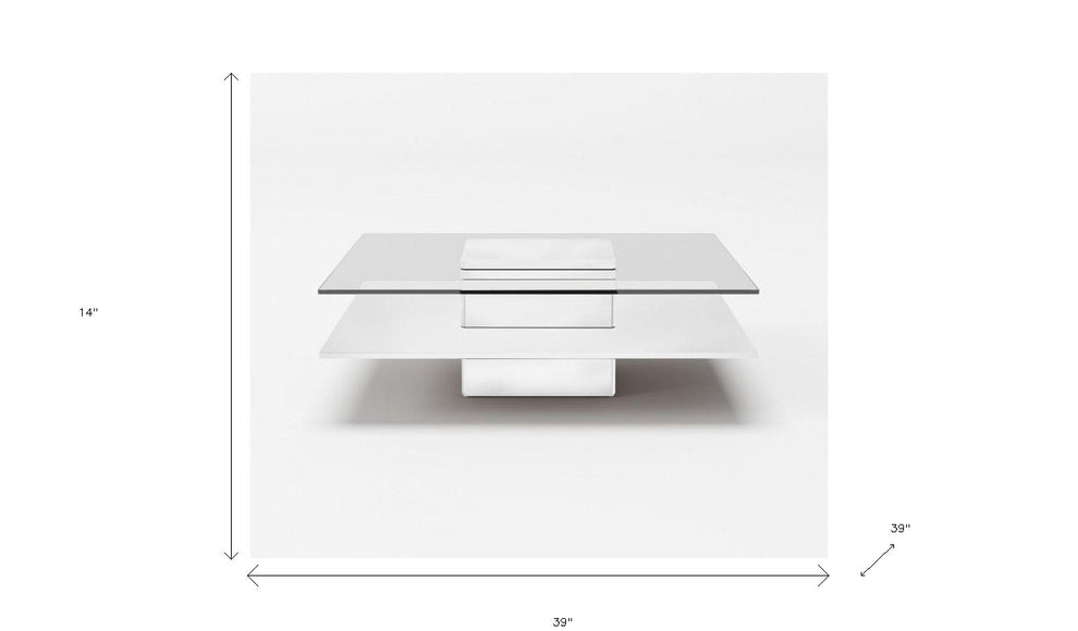 39" White And Clear Glass Square Coffee Table With Shelf By Homeroots | Coffee Tables | Modishstore - 5