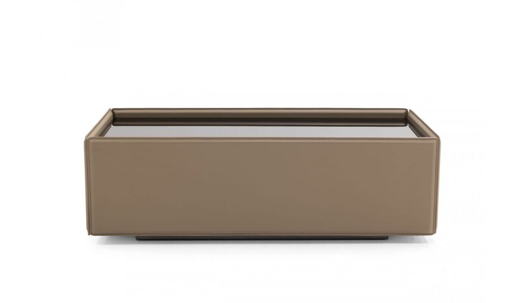 44" Beige And Black Faux Leather and Glass Rectangular Coffee Table By Homeroots | Coffee Tables | Modishstore