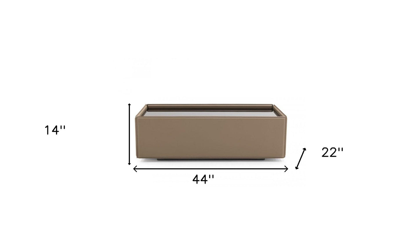 44" Beige And Black Faux Leather and Glass Rectangular Coffee Table By Homeroots | Coffee Tables | Modishstore - 4