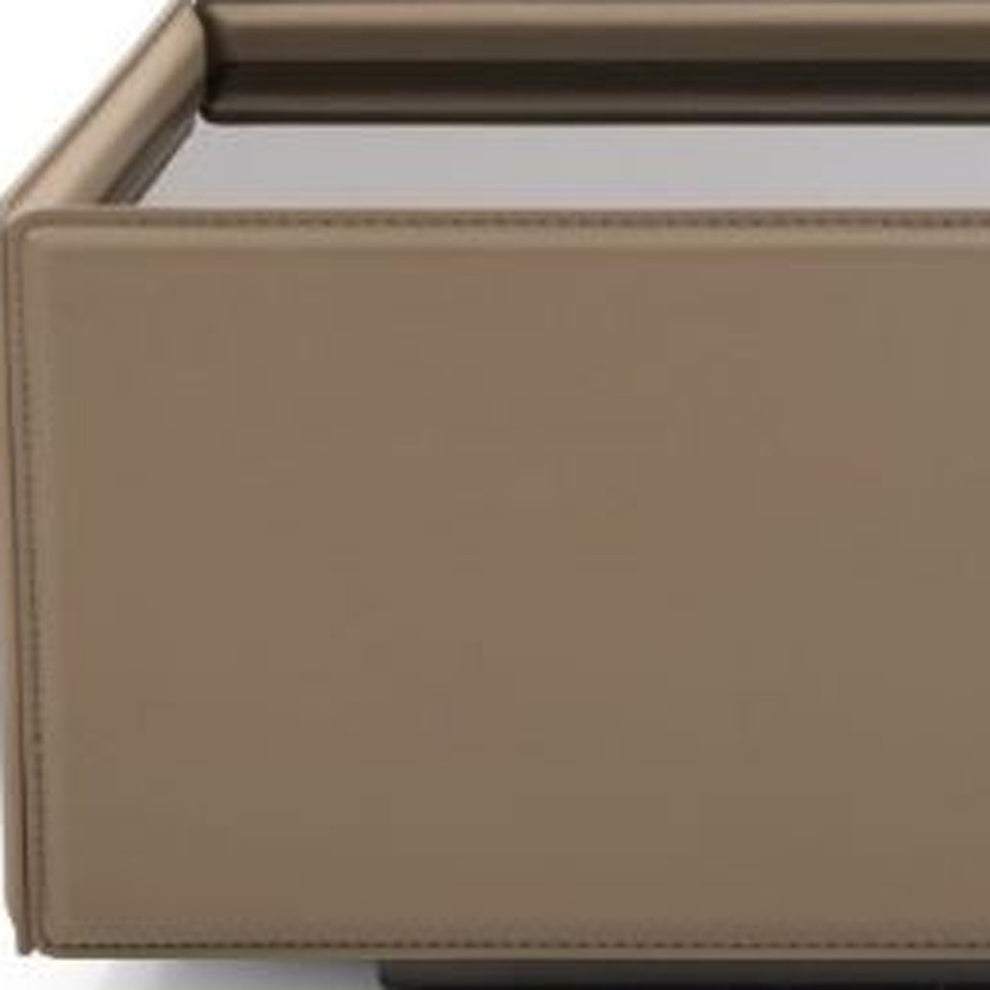 44" Beige And Black Faux Leather and Glass Rectangular Coffee Table By Homeroots | Coffee Tables | Modishstore - 3