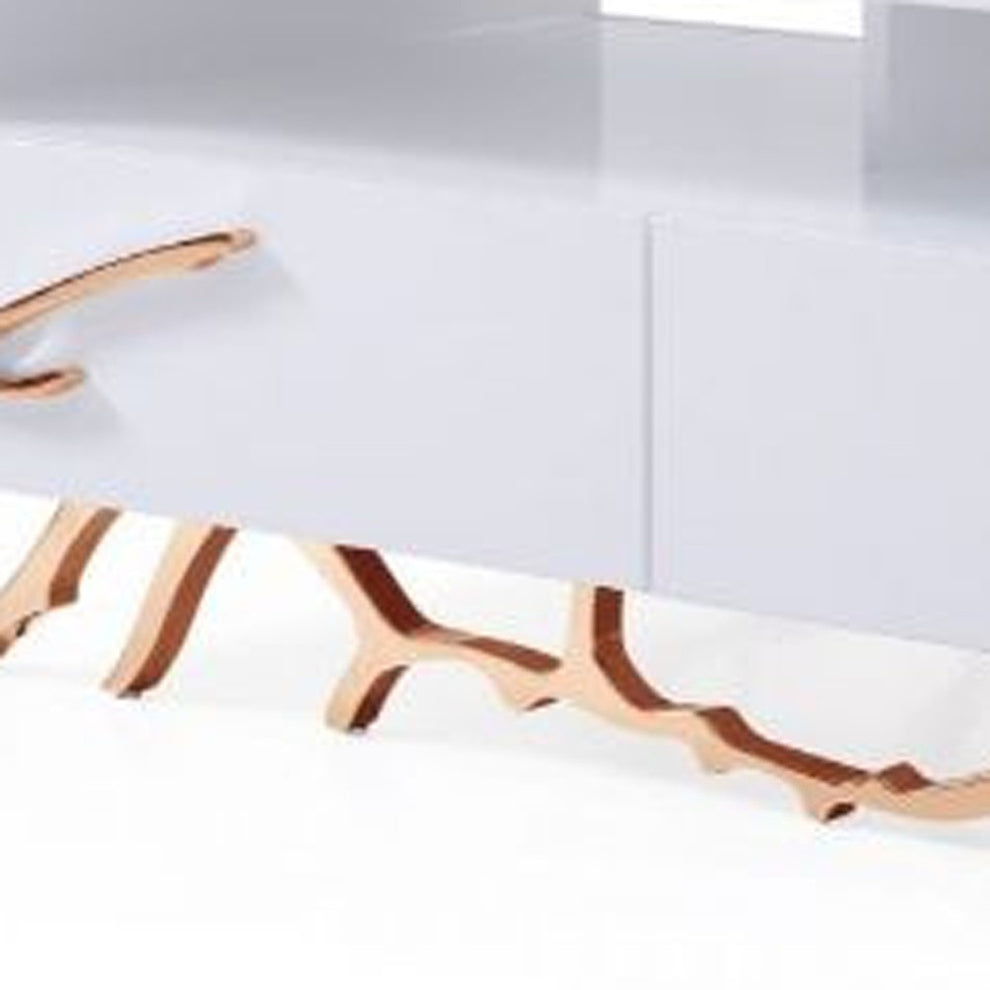 51" Rosegold And White Rectangular Coffee Table With Two Drawers And Two Shelves By Homeroots | Coffee Tables | Modishstore - 3