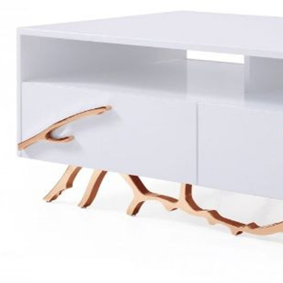 51" Rosegold And White Rectangular Coffee Table With Two Drawers And Two Shelves By Homeroots | Coffee Tables | Modishstore - 2