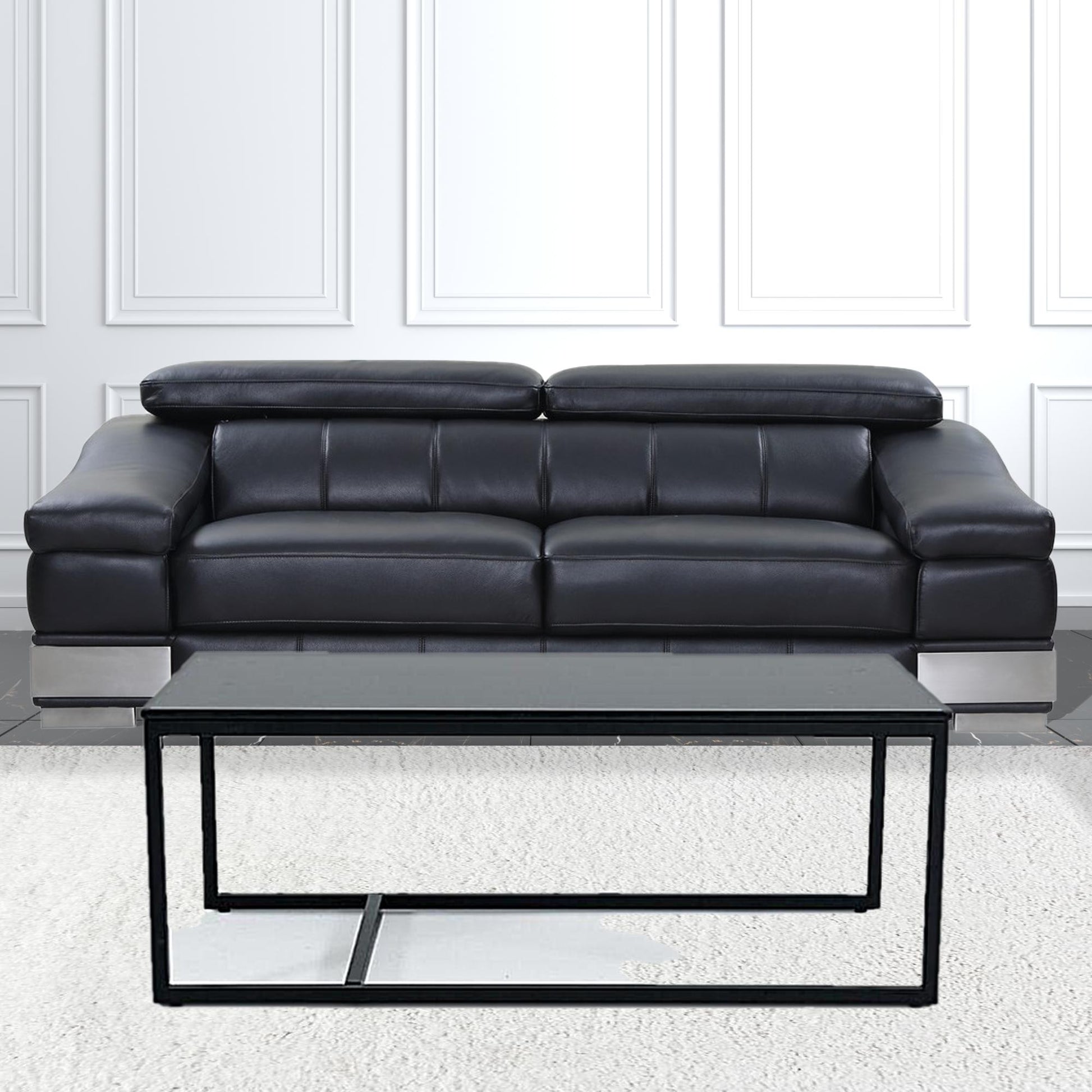 47" Black And Black Marble Stone Rectangular Coffee Table By Homeroots | Coffee Tables | Modishstore - 4