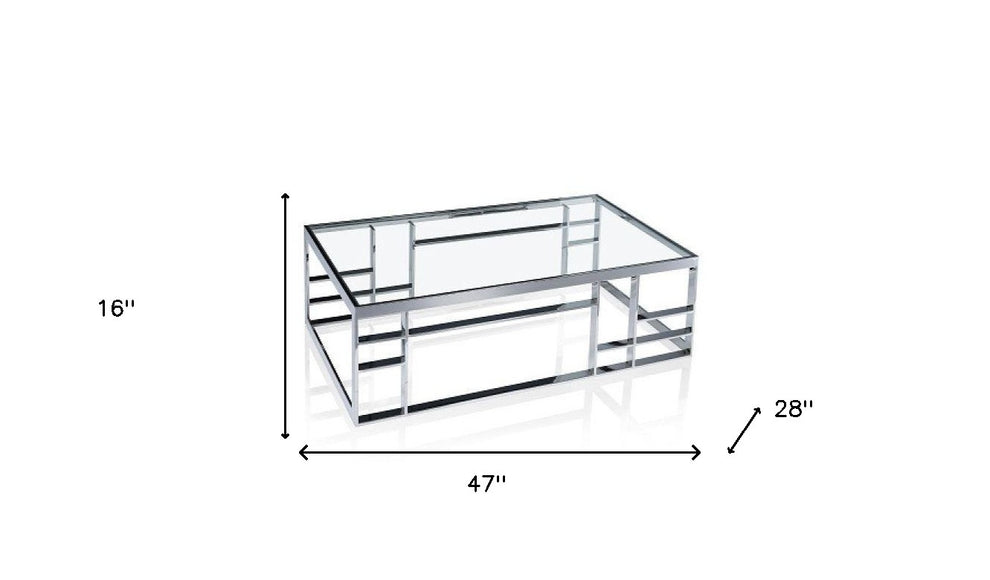 47" Silver And Clear Glass Rectangular Coffee Table By Homeroots | Coffee Tables | Modishstore - 7