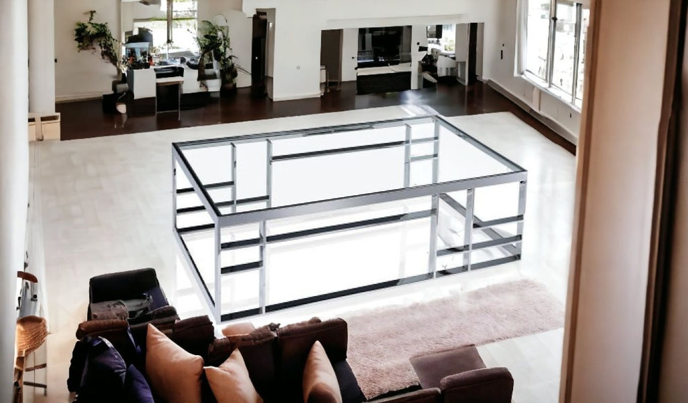 47" Silver And Clear Glass Rectangular Coffee Table By Homeroots | Coffee Tables | Modishstore - 6
