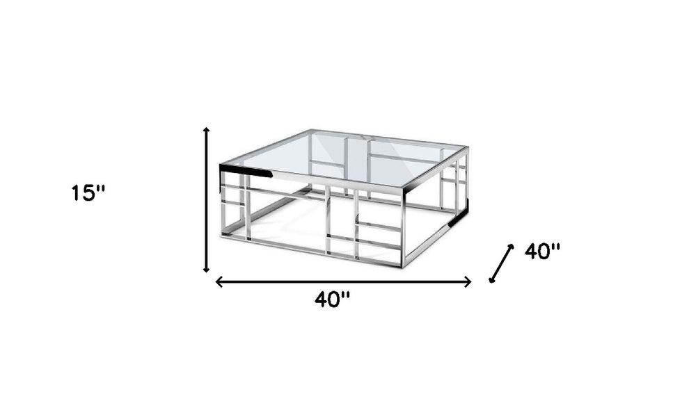 40" Silver And Clear Glass Square Coffee Table By Homeroots | Coffee Tables | Modishstore - 5