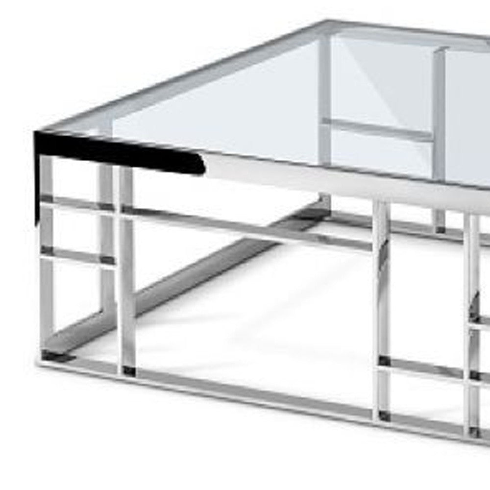 40" Silver And Clear Glass Square Coffee Table By Homeroots | Coffee Tables | Modishstore - 4