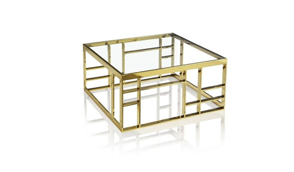 40" Gold And Clear Glass Square Coffee Table By Homeroots | Coffee Tables | Modishstore