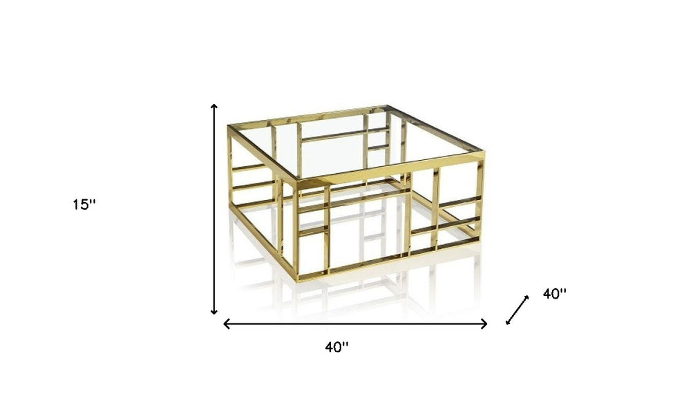 40" Gold And Clear Glass Square Coffee Table By Homeroots | Coffee Tables | Modishstore - 4