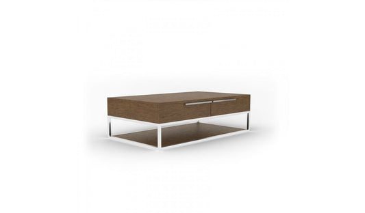 47" Silver And Walnut Rectangular Coffee Table With Two Drawers And Shelf By Homeroots