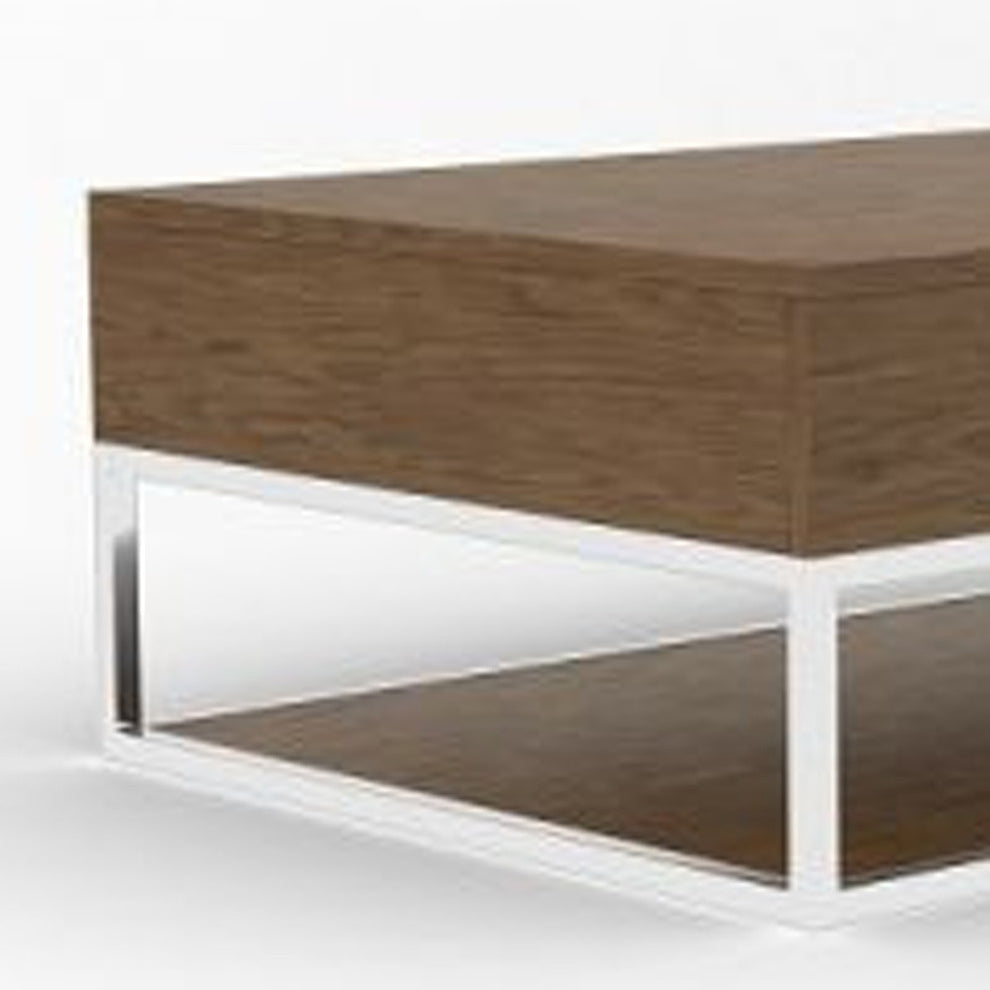 47" Silver And Walnut Rectangular Coffee Table With Two Drawers And Shelf By Homeroots | Coffee Tables | Modishstore - 3
