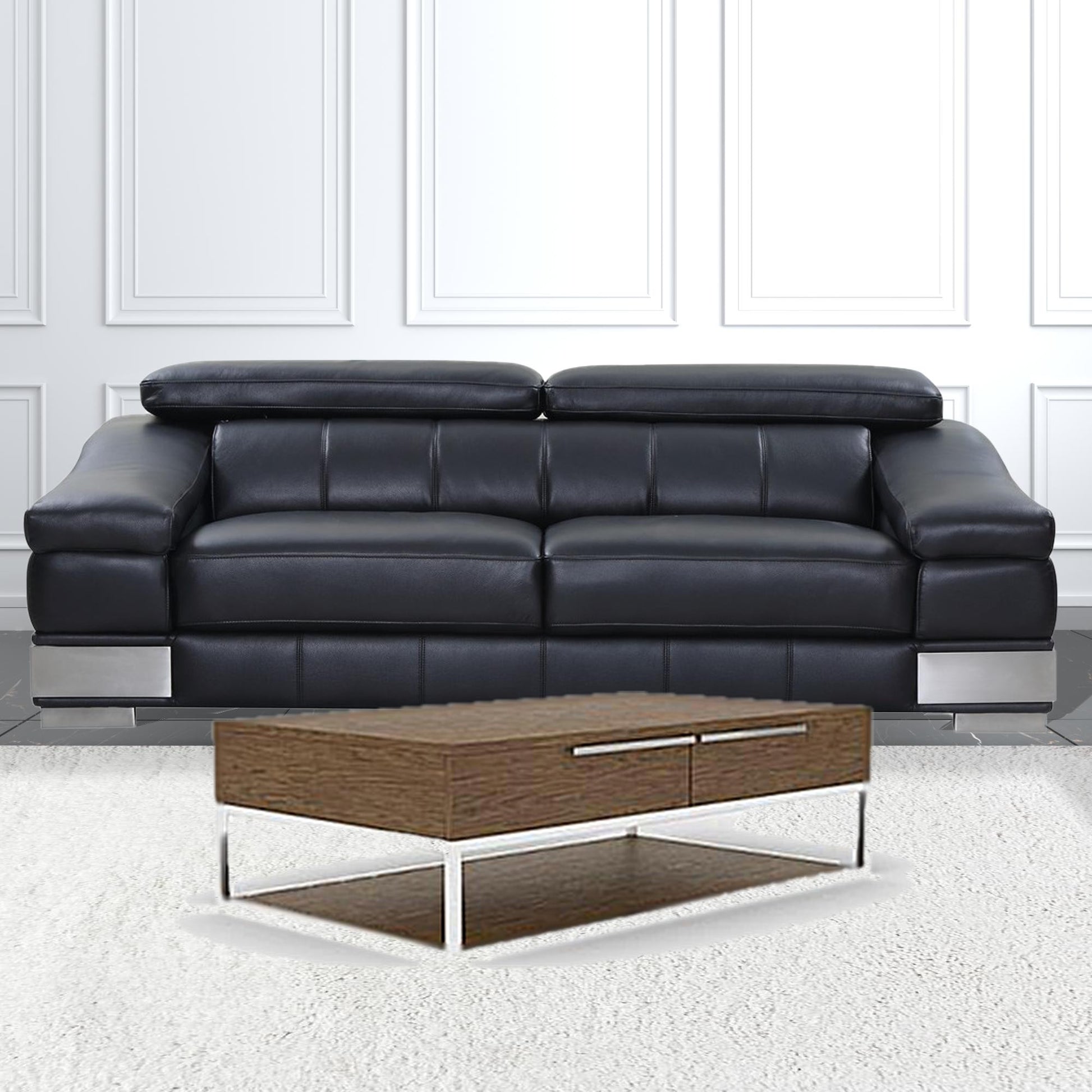 47" Silver And Walnut Rectangular Coffee Table With Two Drawers And Shelf By Homeroots | Coffee Tables | Modishstore - 2