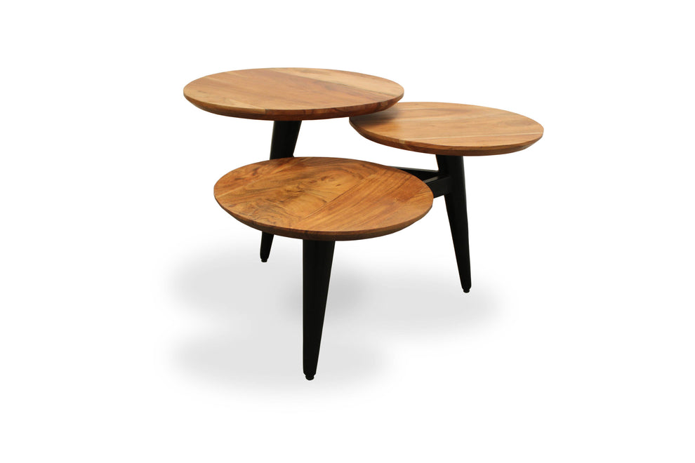 35" Black And Natural Brown Solid Wood Round Distressed Coffee Table By Homeroots | Coffee Tables | Modishstore - 2