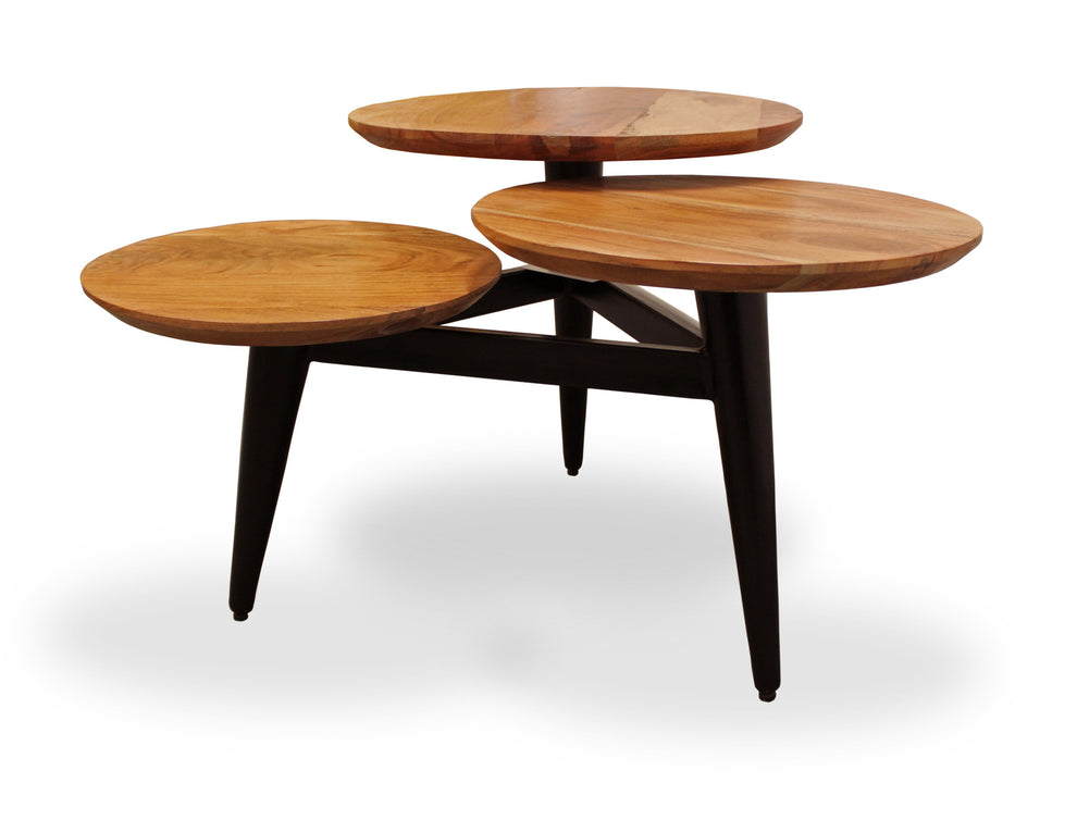 35" Black And Natural Brown Solid Wood Round Distressed Coffee Table By Homeroots | Coffee Tables | Modishstore - 3