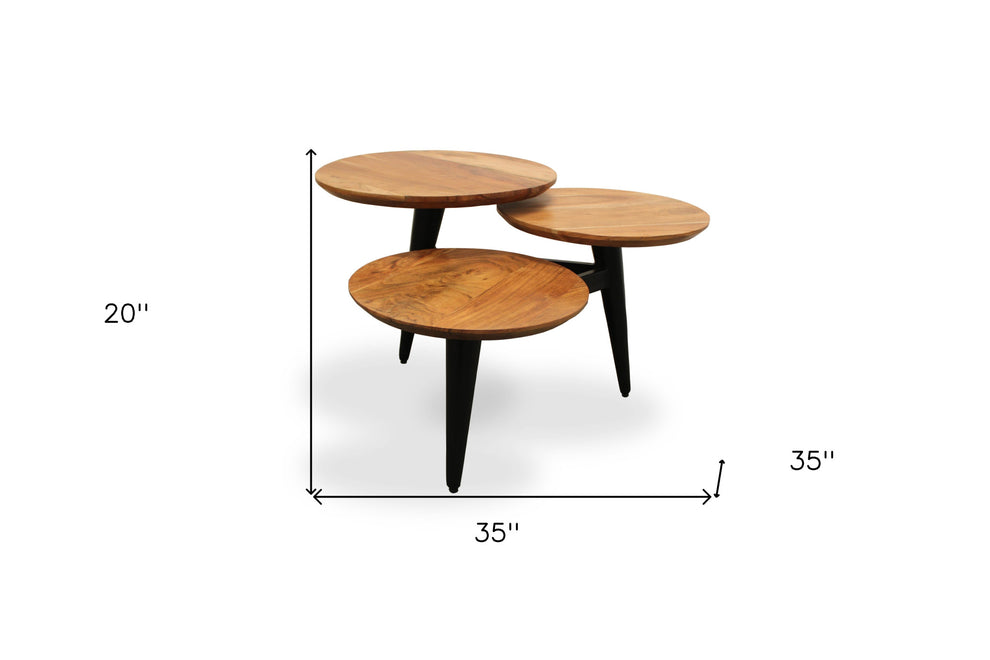 35" Black And Natural Brown Solid Wood Round Distressed Coffee Table By Homeroots | Coffee Tables | Modishstore - 6