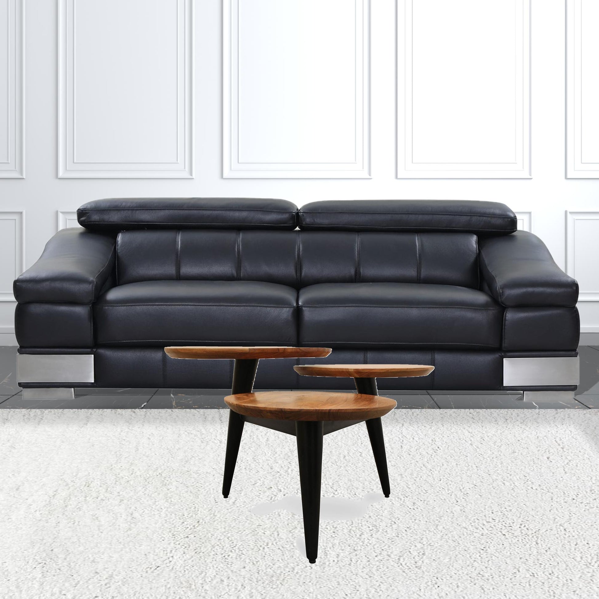 35" Black And Natural Brown Solid Wood Round Distressed Coffee Table By Homeroots | Coffee Tables | Modishstore - 5