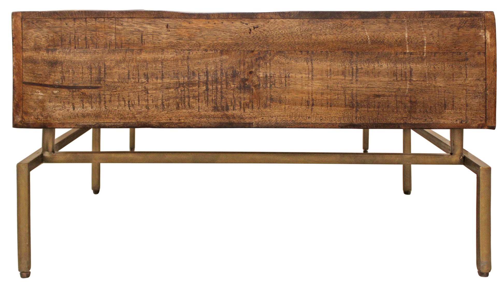 56" Brass And Brown Solid Wood Rectangular Distressed Storage Coffee Table By Homeroots | Coffee Tables | Modishstore - 5