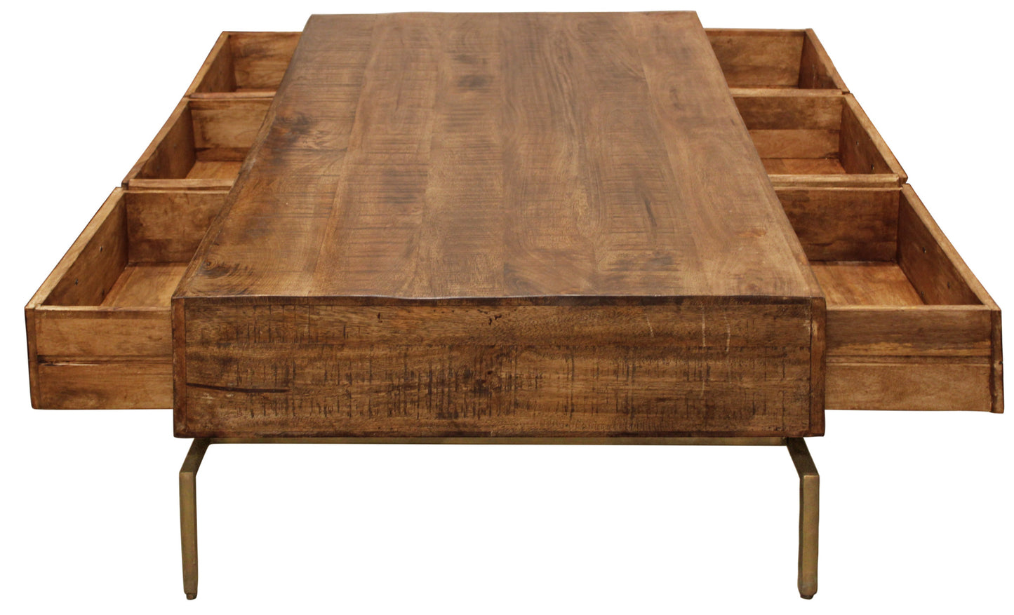 56" Brass And Brown Solid Wood Rectangular Distressed Storage Coffee Table By Homeroots | Coffee Tables | Modishstore - 6