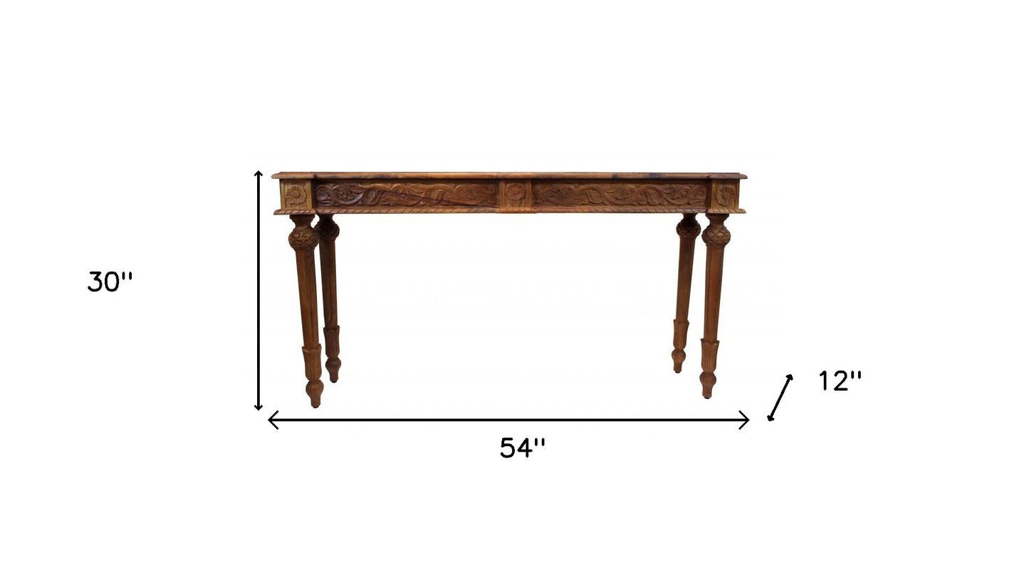 54" Brown Solid Wood Distressed Console Table By Homeroots