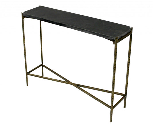 32" Black and Gold Stone Frame Console Table By Homeroots