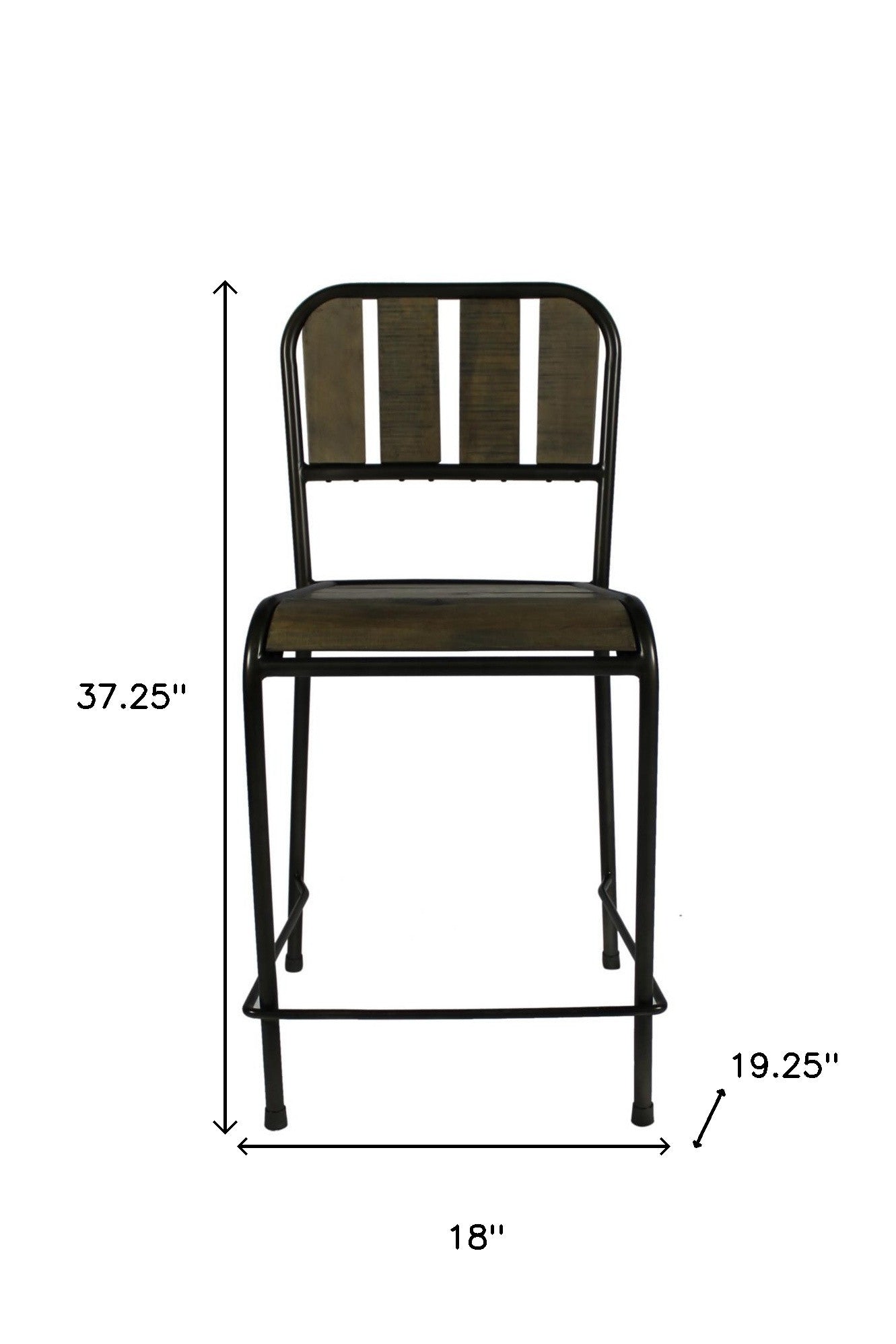 37" Brown And Black Retro Reclaimed Wood and Metal Counter Height Bar Chair By Homeroots | Bar Stools | Modishstore - 5