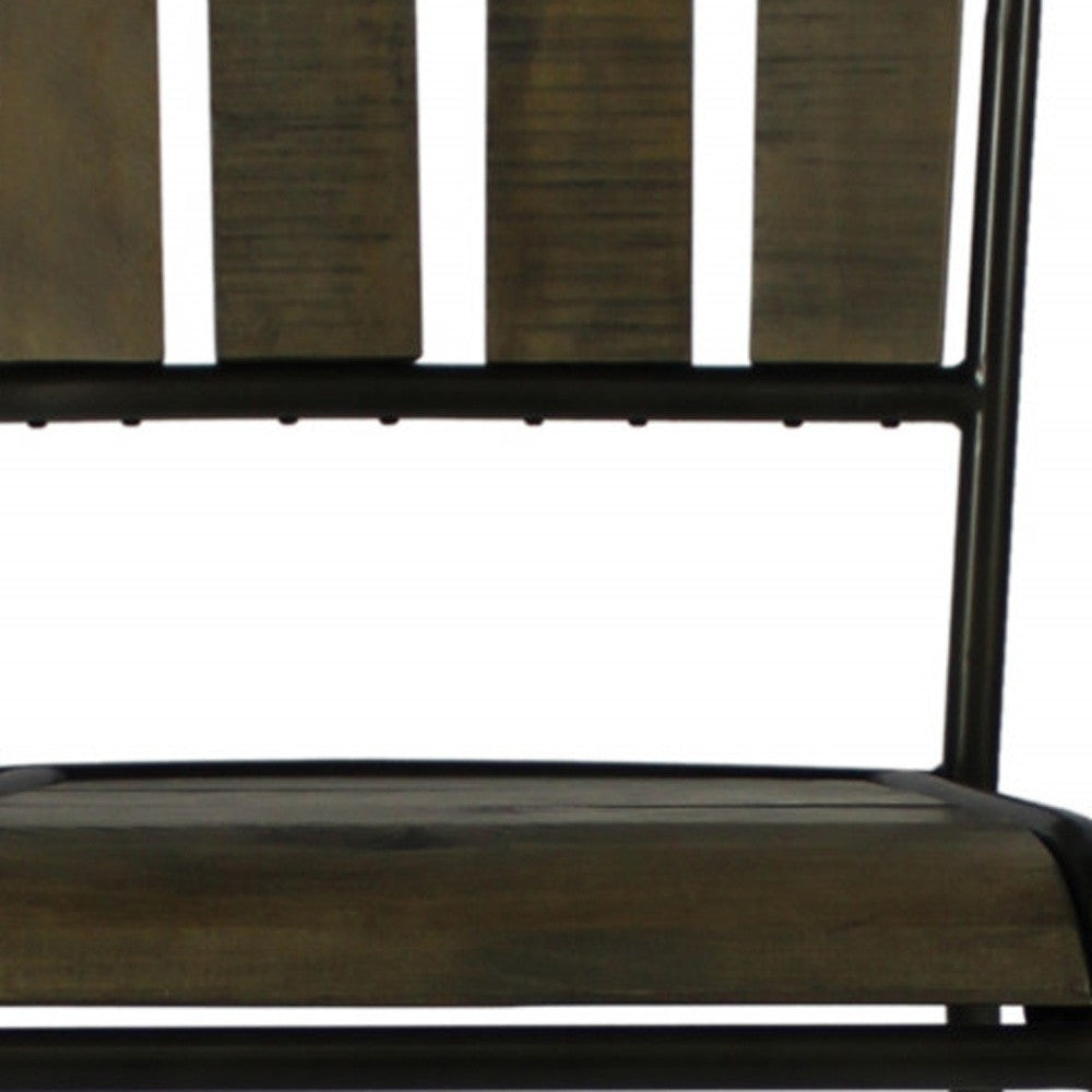 37" Brown And Black Retro Reclaimed Wood and Metal Counter Height Bar Chair By Homeroots | Bar Stools | Modishstore - 4
