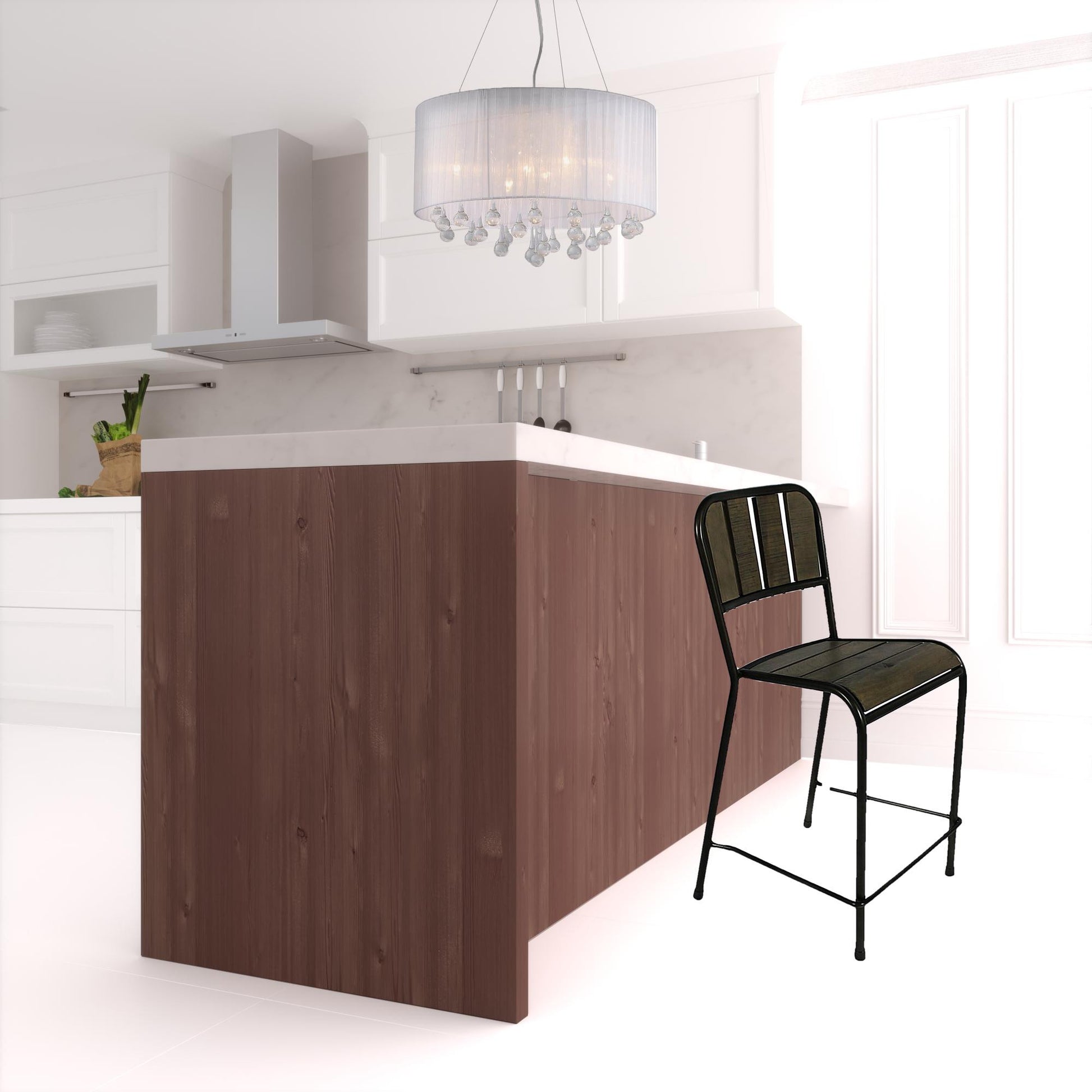 37" Brown And Black Retro Reclaimed Wood and Metal Counter Height Bar Chair By Homeroots | Bar Stools | Modishstore - 3