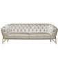 88" Beige Tufted Velvet and Gold Chesterfield Sofa By Homeroots