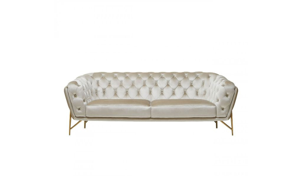 88" Beige Tufted Velvet and Gold Chesterfield Sofa By Homeroots | Sofas | Modishstore