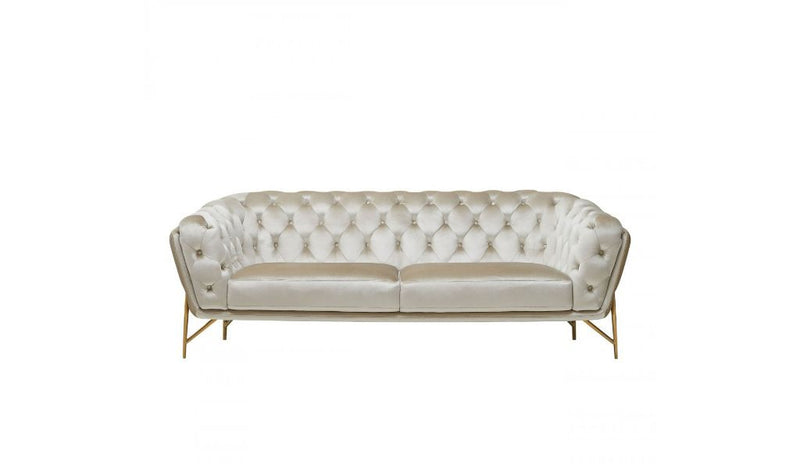 88" Beige Tufted Velvet and Gold Chesterfield Sofa By Homeroots | Sofas | Modishstore