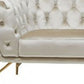 88" Beige Tufted Velvet and Gold Chesterfield Sofa By Homeroots | Sofas | Modishstore - 3