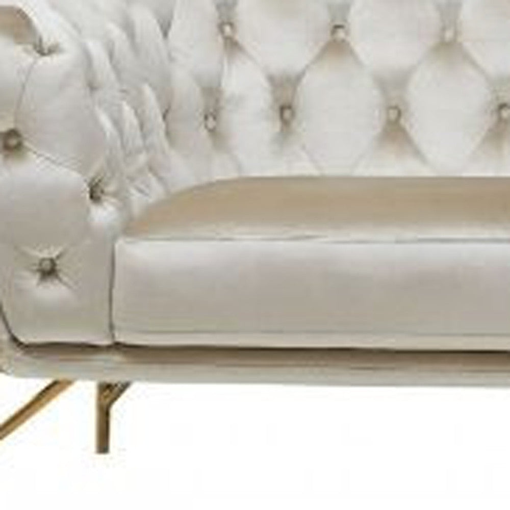 88" Beige Tufted Velvet and Gold Chesterfield Sofa By Homeroots | Sofas | Modishstore - 3