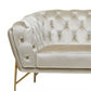 88" Beige Tufted Velvet and Gold Chesterfield Sofa By Homeroots